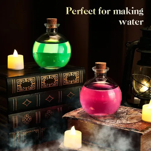 Miniatura 7 de Tessco para ti 12 piezas 8.5 oz Botellas de vidrio para poción con corcho, botellas redondas esféricas de boticario y decorativas para caramelos