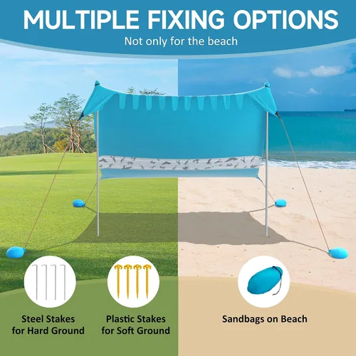 Miniatura 5 de Villey Tienda de campaña de playa con protección UPF50+, parasol portátil de 8 x 7 pies con 2 postes de estabilidad, 8 clavijas de tierra, 4 sacos