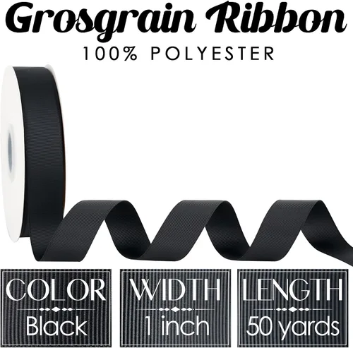 Miniatura 2 de MEEDEE Cinta de grogrén negra de 1 pulgada, 50 yardas por rollo, cinta negra gruesa para suministros de lazos para el cabello, cintas finas