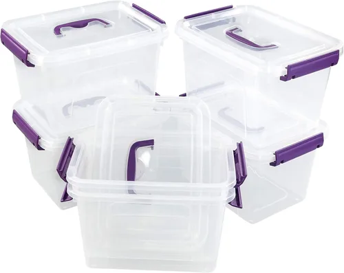 Miniatura 2 de Caja de almacenamiento de plástico de 6 cuartos de galón con tapas y asas, 6 paquetes