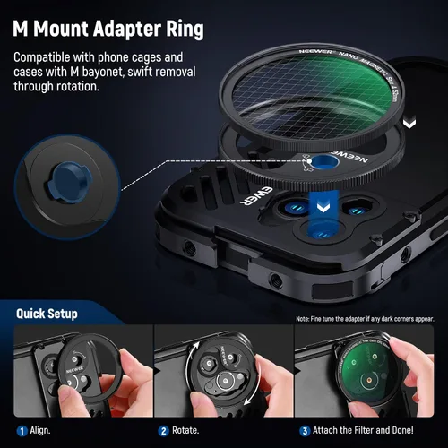 Miniatura 6 de NEEWER - Juego de filtros magnéticos para teléfono de 2.047 in, anillo adaptador + estrella de 4 puntos + CPL + filtro de difusión negro de 1/4
