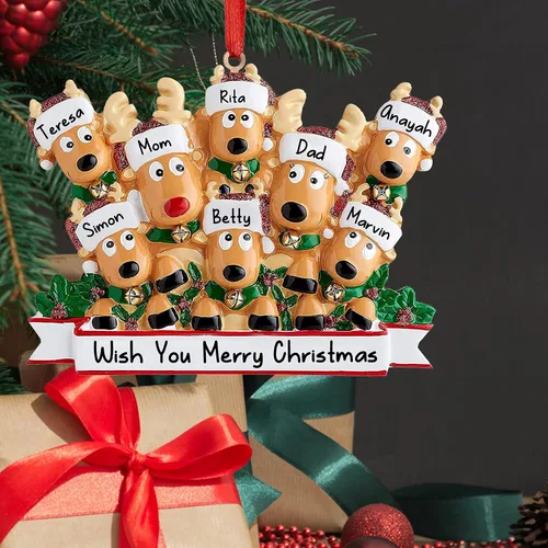 Miniatura 2 de Adornos de Navidad de renos 2021, con texto personalizable, familia de 3