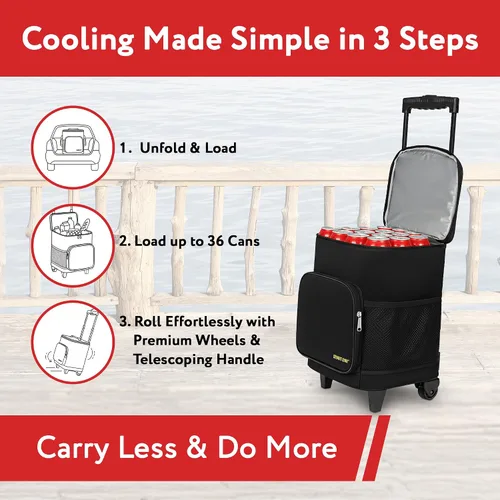 Miniatura 5 de Carrito inteligente con función de refrigeración ultra compacto con ruedas - Bolsa enfriadora plegable aislada - Enfriador de viaje plegable para 36