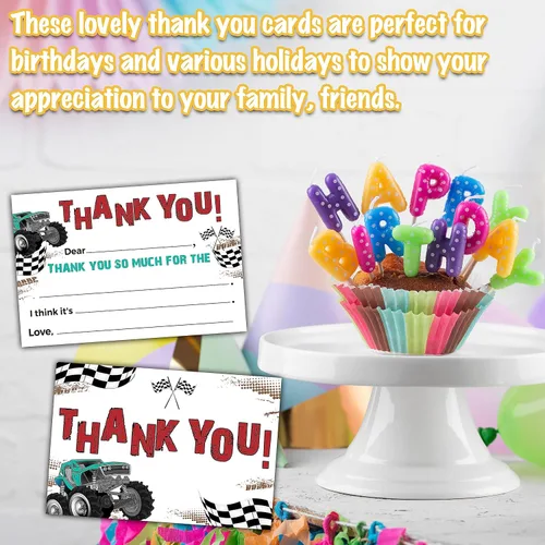 Miniatura 4 de Tarjetas de agradecimiento de camiones monstruo, tarjeta de agradecimiento con espacio para rellenar con temática de Monster Jam, notas