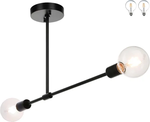 Miniatura 9 de XiNBEi Lighting Lámpara de techo semiempotrada de latón moderna Sputnik de 2 luces, lámpara de techo industrial para dormitorio, comedor, pasillo