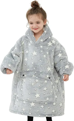 Manta con Capucha Usable NOUKOW Manta Sherpa de Gran Tamaño Sudadera de Franela con Bolsillo Grande Estrellas que brillan en la oscuridad