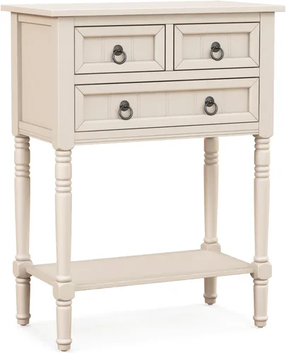Giantex Mesa de entrada con almacenamiento, mesa consola rústica pequeña con 3 cajones y estante inferior abierto, mesa consola de madera delgada,