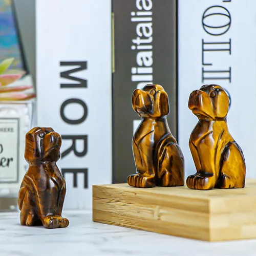 Miniatura 5 de Artistone Estatua de perro de ojo de tigre amarillo de 2 pulgadas, piedra preciosa tallada, animales curativos, escultura de cachorro de la suerte
