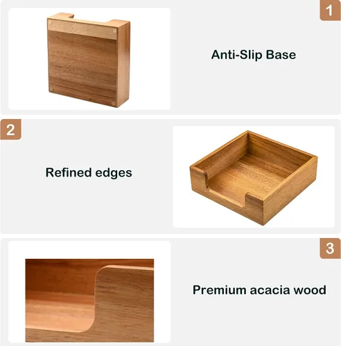 Miniatura 4 de Servilletero de madera de acacia para mesa, dispensador de servilletas cuadrado de granja con amplia apertura lateral, servilletas de papel fáciles