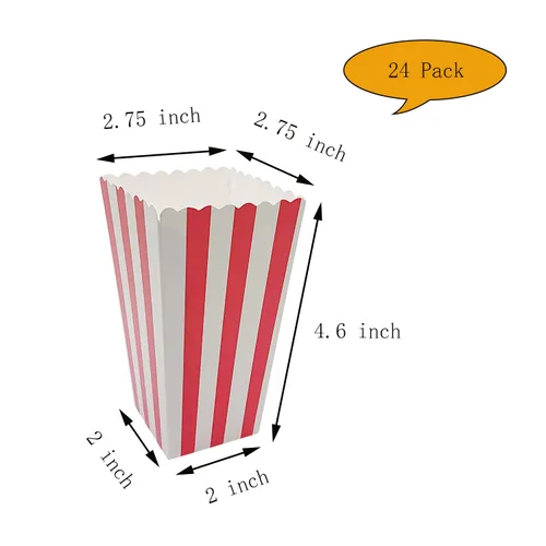 Miniatura 2 de 24 cajas de palomitas de maíz, mini caja de papel para palomitas de maíz, contenedor de cartón para palomitas de maíz para fiestas, rayas blancas