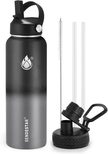 Miniatura 62 de SENDESTAR Botella de agua aislada de 24 onzas, boca ancha, botella de agua de 24 onzas con tapa con popote, tapa de boquilla, acero inoxidable
