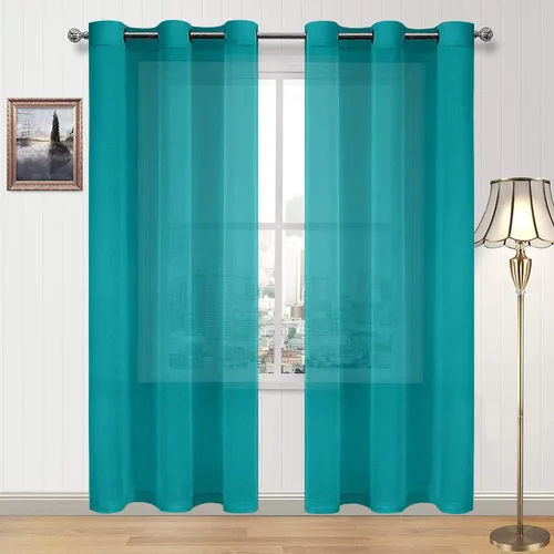 Miniatura 195 de DWCN Cortinas traslúcidas color verde frijol para sala de estar y dormitorio - Cortinas voile con aspecto de lino sintético con ojales en la parte
