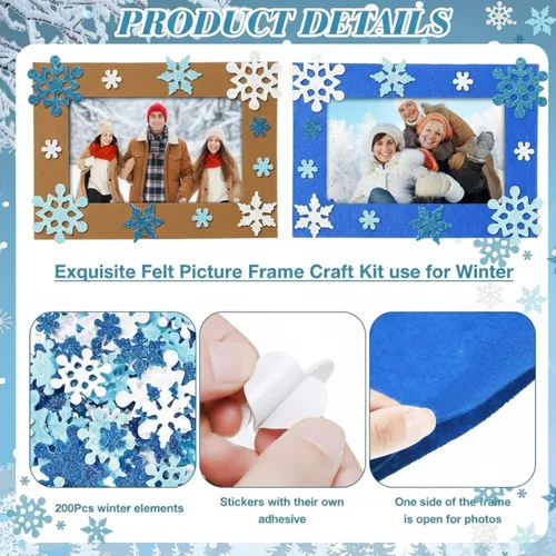 Miniatura 5 de Ferraycle Kit de Manualidades de 232 Piezas de Marcos de Fotos de Invierno DIY, 32 Piezas de Marcos de Fotos de Nieve con 200 Calcomanías
