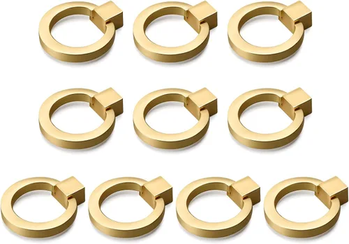 Paquete de 10 pomos de gabinete de cocina, pomos dorados para cajones de aleación de zinc, tiradores redondos de anillo de cajón de 1.57 pulgadas,