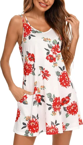 Miniatura 3 de Camisón estampado para mujer, camisón sin mangas, talla grande, ropa de dormir con bolsillos, tallas S-3XL