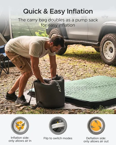 Miniatura 6 de Acacia 4" Thick Self Inflating Sleeping Pad with Foam, Innovative Y-Shaped Telescopic Structure, Ultraportable Camping Air Mattress with Pump Sack