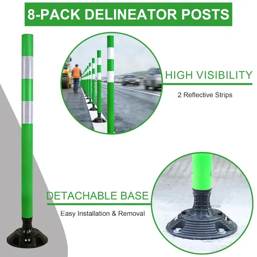 Miniatura 4 de OrangeStar Paquete de 8 conos de tráfico de 48 pulgadas con base de resorte, postes de delineador verdes con rayas reflectantes para seguridad vial