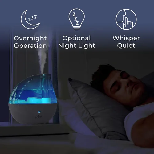Miniatura 5 de MistAire humidificador ultrasónico de vapor frío. Unidad humidificadora premium con funcionamiento silencioso y función de luz nocturna