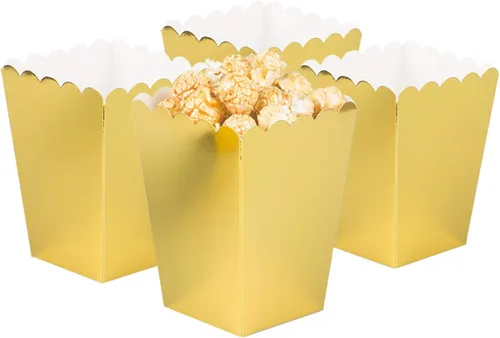 Miniatura 3 de Juego de 36 cajas doradas para palomitas de maíz, cajas de regalo de palomitas de maíz, contenedor de cartón abierto para suministros de fiesta