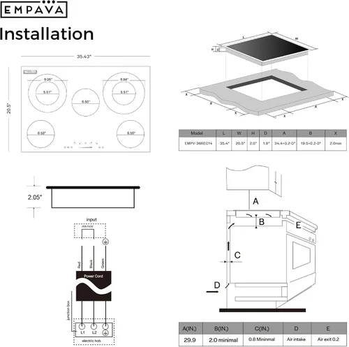 Miniatura 6 de Empava Placa de cocina eléctrica de cerámica de 36 pulgadas, 5 quemadores radiantes con zonas traseras de doble anillo y calentador de 100 W