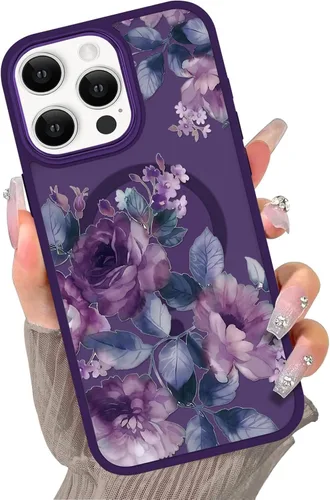 Miniatura 37 de Compatible con el teléfono 13 Pro - Funda magnética mate translúcida, de lujo, a prueba de golpes, magnética y con bonito patrón de flores, carcasa
