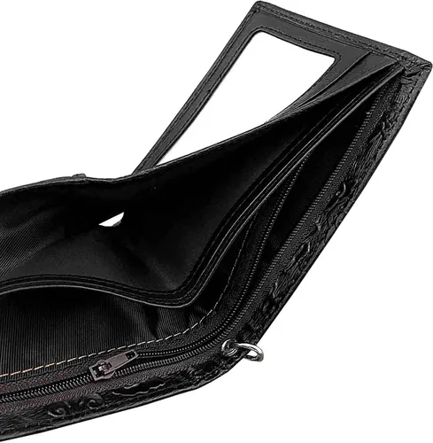 Miniatura 2 de Balck - Cartera vintage de cuero real con tarjetero y cadena para hombre, Negro -, Vintage