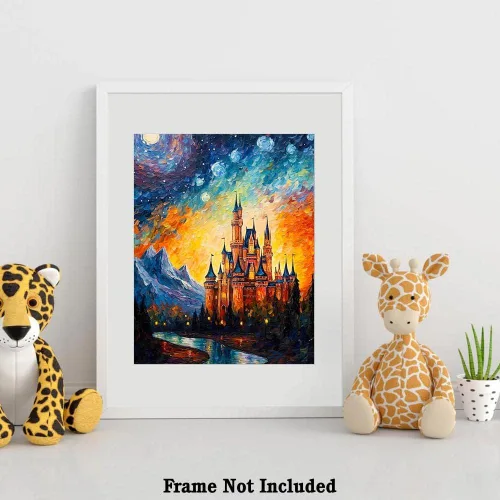 Miniatura 4 de Bestbuddy Pet 8X10 sin marco noche estrellada inspirada en el castillo medieval Edad Media Princesa Fantasía Niña Europa Familia Pintura al óleo