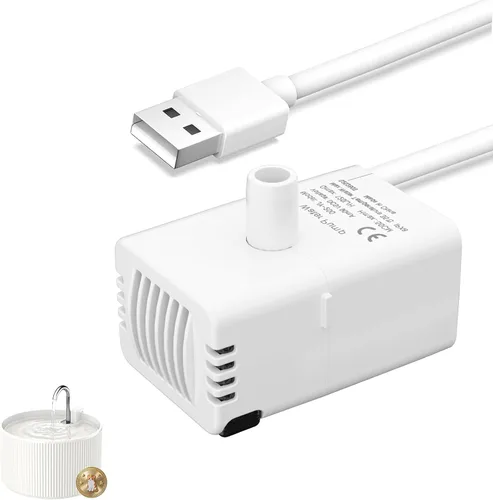 Bomba de fuente de cerámica para gatos para fuente de agua de cerámica para mascotas de 2.2L, bomba ultra silenciosa con puerto USB