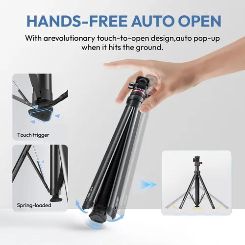 Miniatura 2 de ULANZI MT-80 Trípode de aluminio, trípode de cámara y teléfono de 2,13 m extensible para viajes, autodespliegue, rosca de 6,35 mm, cabezal de bola