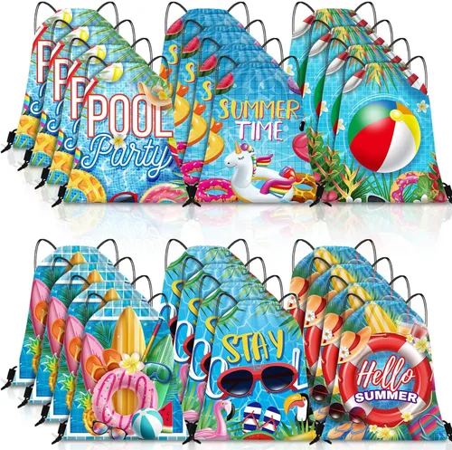 Kacctyen 24 bolsas con cordón para piscina, playa, mochila con cordón de verano, bolsa de cumpleaños, decoración de fiesta de piscina (clásico)