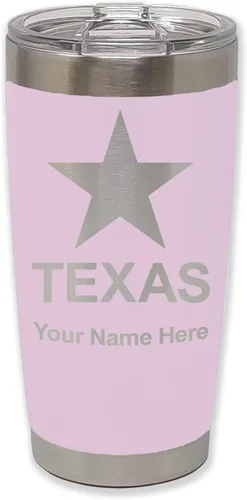 Miniatura 24 de LaserGram Vaso aislado al vacío de 20 onzas, bandera de Texas, grabado personalizado incluido (negro)