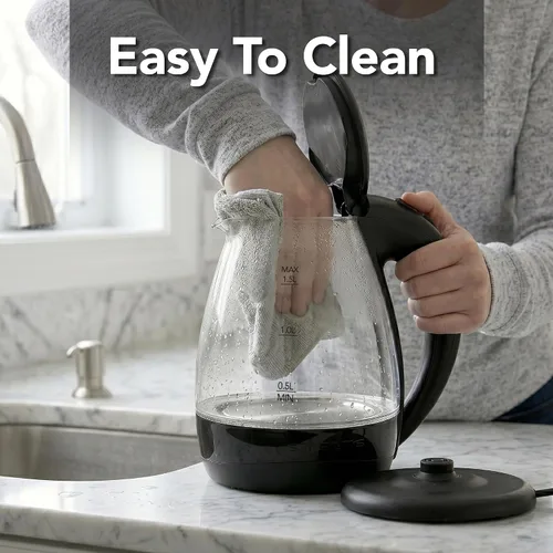 Miniatura 4 de OVENTE Hervidor eléctrico de vidrio de 1.5 L con luz LED azul, calentador de agua de encimera iluminado de 1100 W y caldera para café o té, apagado