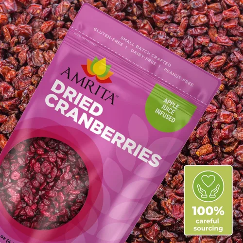 Miniatura 3 de Amrita Arándanos secos de 1 libra, endulzados con jugo de manzana, sin sulfuro, sin gluten, sin OMG, sin conservantes, empaquetados frescos