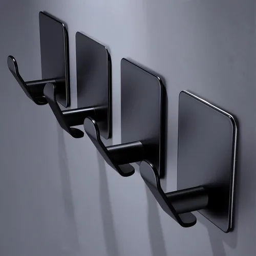 Miniatura 2 de DELITON Paquete de 4 ganchos adhesivos – Gancho de toalla para colgar toallas, ropa y bolsas, acero inoxidable negro mate, para pegar en la pared