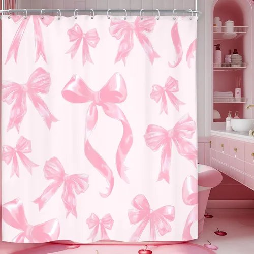 Miniatura 18 de Riyidecor Cortina de Ducha con Estampado de Leopardo Negro y Rosa Cabina Pequeña RV Estrecha Linda Femenina Moderna Trendy Simple Guepardo 36Wx72H