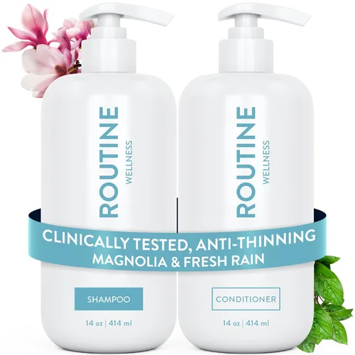 Miniatura 17 de Routine Wellness Set de champú y acondicionador antiadelgazamiento para cabello adelgazante - Biotin DHT Blocker Mujeres y Hombres - Champú seguro