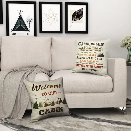 Miniatura 6 de Juego de 2 fundas de almohada decorativas retro con reglas de cabaña para sofá del hogar, 18 x 18 pulgadas
