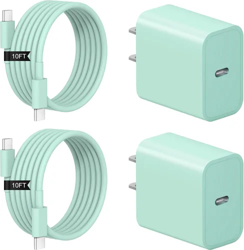 Miniatura 15 de Cargador de carga rápida para iPhone 17, 16, 15, paquete de 2+2 cargadores de pared USB C de 20 W con cable de carga rápida de 6 pies compatible