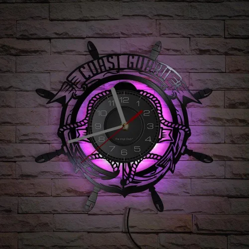 Reloj de pared de regalo de la Guardia Costera de 12 pulgadas con 7 colores cambiantes, decoración militar, reloj de pared de disco de vinilo para