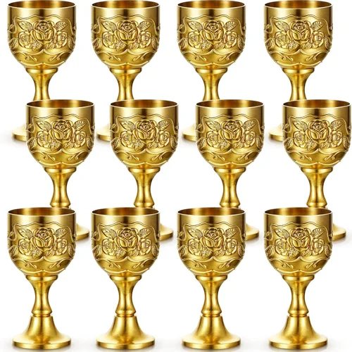 Miniatura 7 de Nosiny 2 copas de cáliz pequeñas de vino de cobre dorado vintage, copas de vino medievales, de aleación de zinc, copas de chupito en relieve
