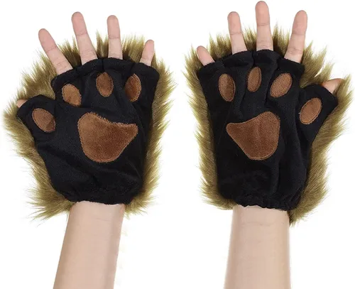 Miniatura 36 de Guantes de garra para disfraz de Halloween, medio dedo, lobo, oso, gato, guantes, guantes de piel sintética para mascarada, cosplay, utilería de mano