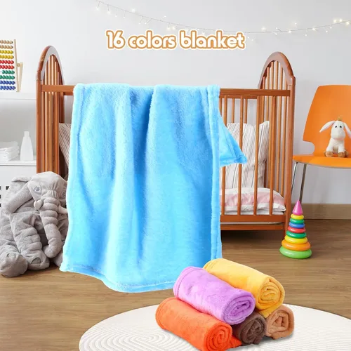 Miniatura 5 de Kinlop Manta de franela de 16 piezas, suave y cálida, manta de cama para recién nacido, viajes, 16 colores (20 x 28 pulgadas)