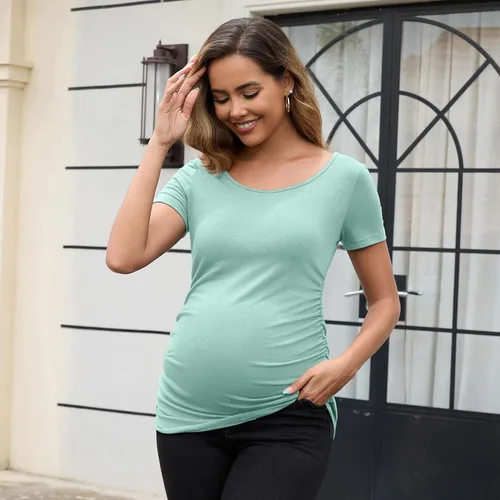 Miniatura 158 de GINKANA Blusas de maternidad de manga corta, diseño floral, fruncido, casual, para mamá, para embarazo