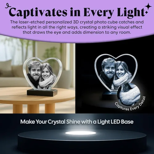 Miniatura 5 de Monume Corazón de cristal 3D (pequeño) – Foto de cristal personalizada grabada con láser hecha de vidrio transparente – Regalos fotográficos Estándar