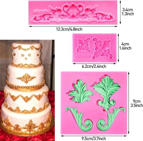 Miniatura 6 de Molde de silicona de encaje con estampado de flores en estilo barroco Rainmae para decoración de borde de pastel en filigrana, decoración de Estilo 1