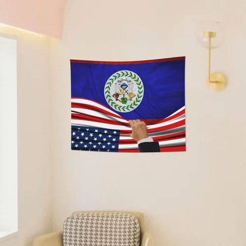 Miniatura 4 de Tapiz decorativo para pared, diseño de bandera estadounidense y bandera de Belice, manteles de arte hippie de 29 x 37 pulgadas para dormitorio, sala
