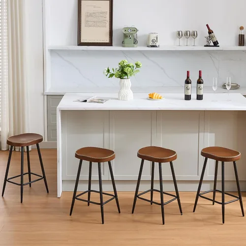 Miniatura 12 de FIRAVOE Juego de 2 Taburetes de Bar, Taburetes de Bar Modernos de 24" de Altura de Mostrador, Taburetes de Montar sin Respaldo de Cuero Sintético