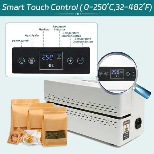 Miniatura 3 de Phezer Máquina de sellado térmico continuo, sellador automático de banda de bolsas de plástico comercial con control digital de 32.0-482.0 °F