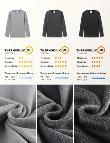 Miniatura 5 de LAPASA Ropa interior térmica para hombre, cuello redondo, manga larga, capa base, ligera, peso medio, pesado, invierno, M09M26M55