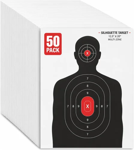 Juvale Objetivos de tiro de papel para campo de tiro, paquete de 50, 14 x 22 pulgadas, silueta y diana roja, objetivos de pistola